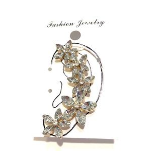 Ear Cuff Climber Flower Ear Gold Tone Clear Rhinestones
